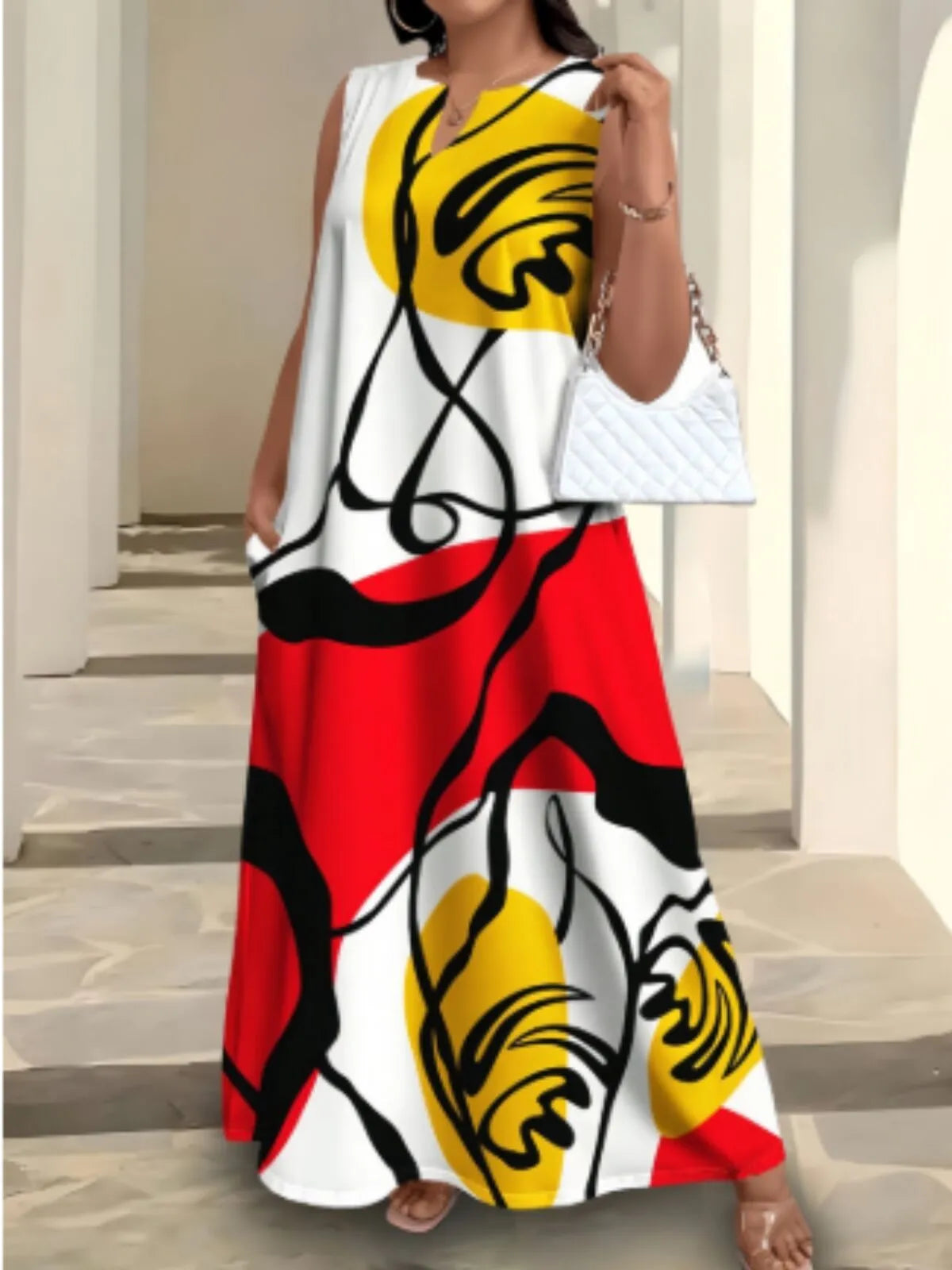 Plus Size Abstract Notched A-line Dress