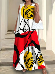Plus Size Abstract Notched A-line Dress