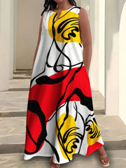 Plus Size Abstract Notched A-line Dress