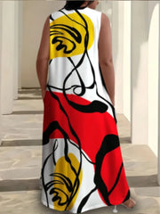 Plus Size Abstract Notched A-line Dress