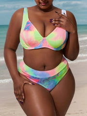 Plus Size All Over Print Lace-up Medium Rise Bikini
