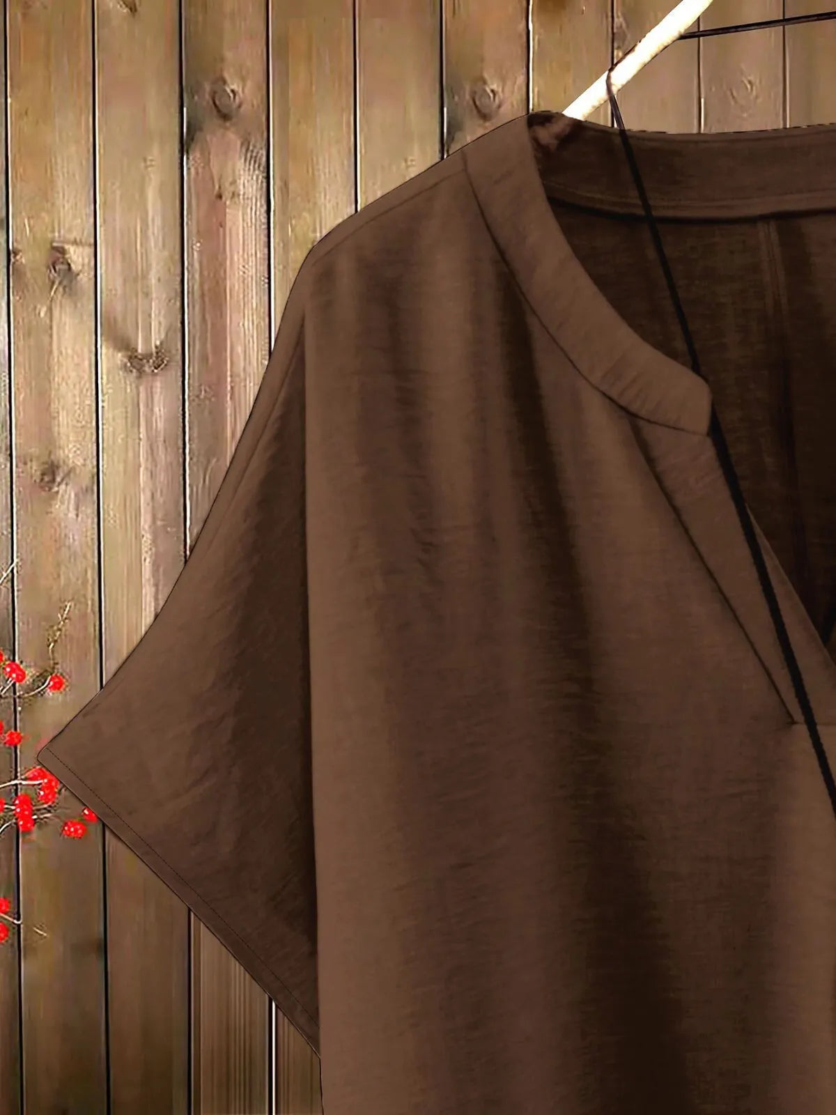 Plus Size Batwing Sleeve Notched Button Blouse & Solid Casual Pants