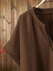 Plus Size Batwing Sleeve Notched Button Blouse & Solid Casual Pants