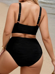 Plus Size Solid High Rise Spaghetti Strap Bikini