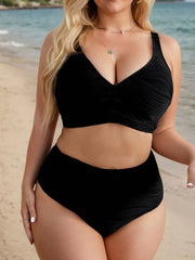 Plus Size Solid High Rise Spaghetti Strap Bikini