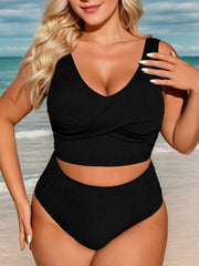 Plus Size Soild Wrinkle High Rise Bikini
