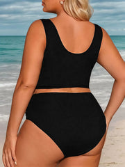 Plus Size Soild Wrinkle High Rise Bikini