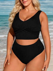 Plus Size Soild Wrinkle High Rise Bikini