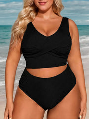 Plus Size Soild Wrinkle High Rise Bikini