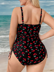 Plus Size Cherry Knot Spaghetti Strap One-piece 