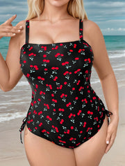 Plus Size Cherry Knot Spaghetti Strap One-piece 