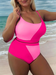 Plus Size Colorblock High Rise Spaghetti Strap Tankini
