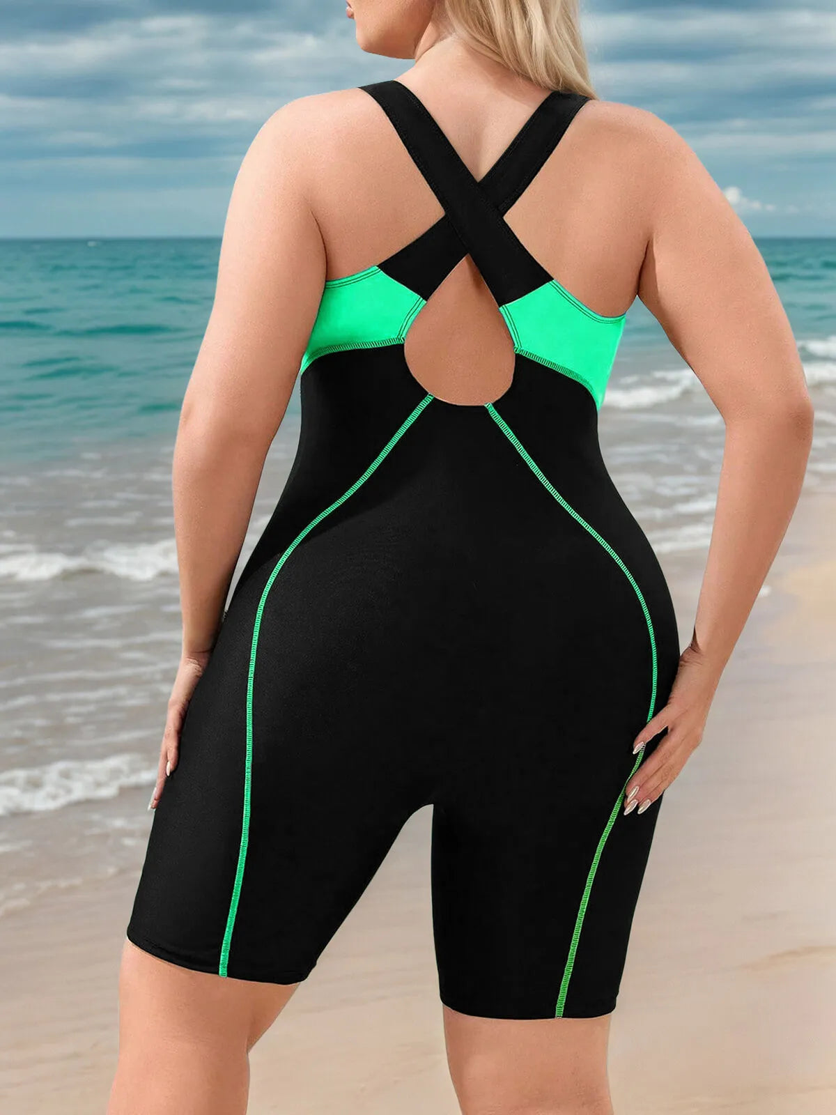 Plus Size Colorblock Patchwork One-piece