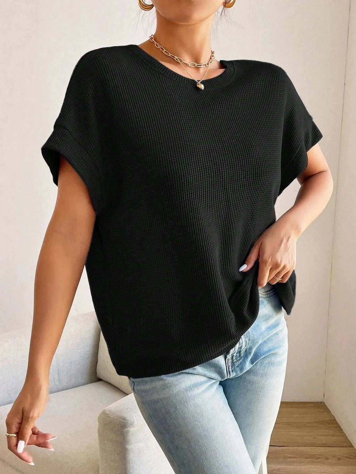 Plus Size Criss Cross Round Neck T-shirt