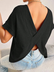 Plus Size Criss Cross Round Neck T-shirt