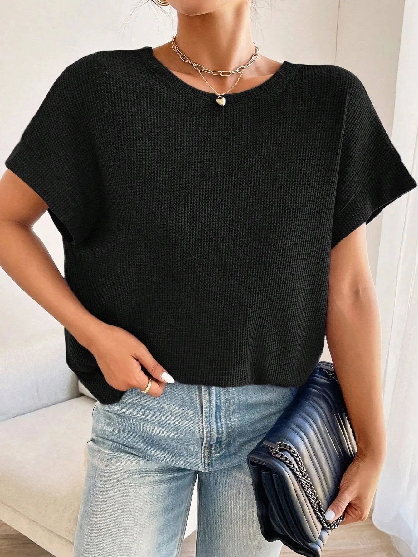 Plus Size Criss Cross Round Neck T-shirt
