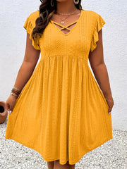 Plus Size Crochet Cutouts V-neck Petal Fit And Flare Dress