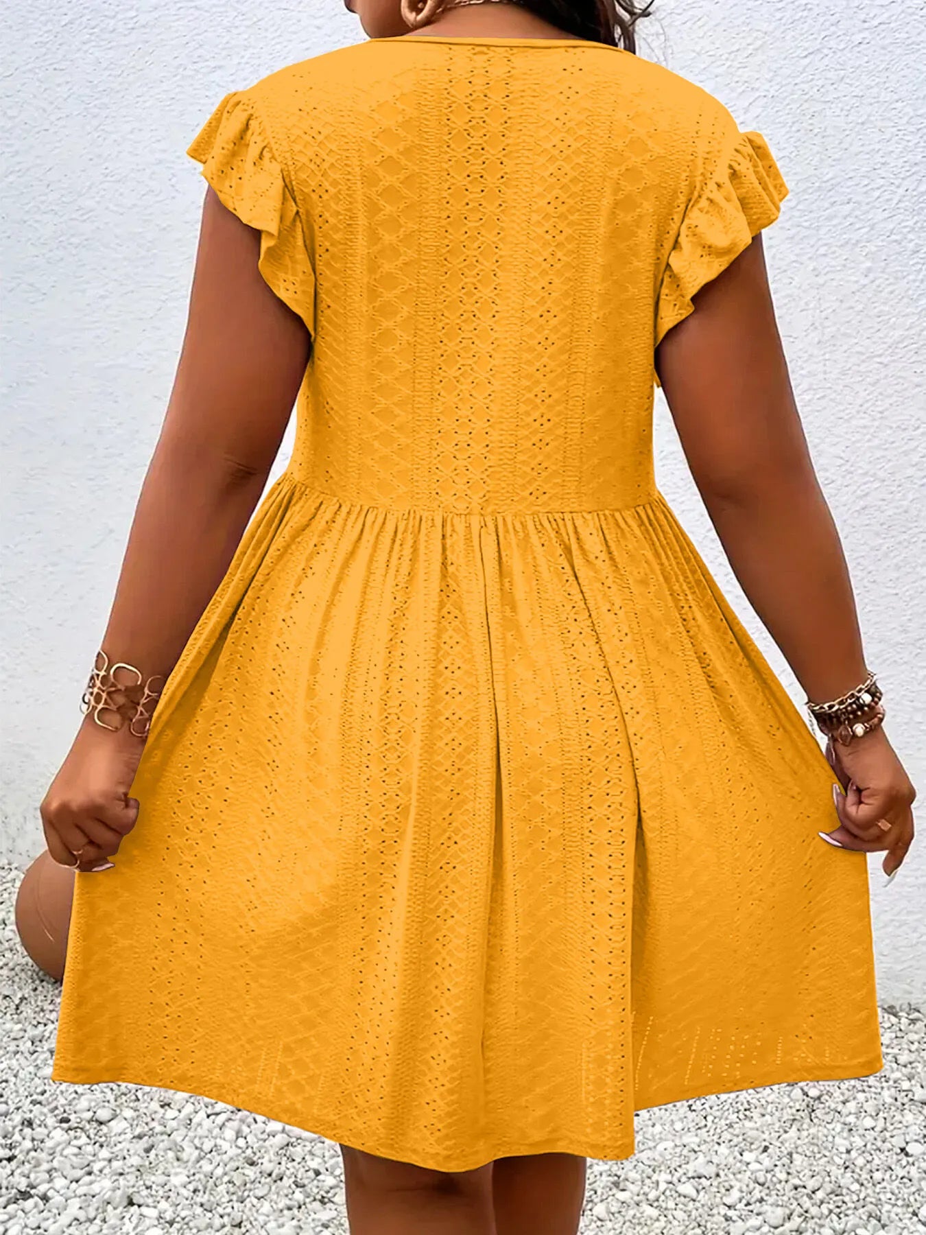 Plus Size Crochet Cutouts V-neck Petal Fit And Flare Dress
