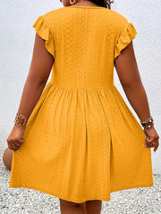 Plus Size Crochet Cutouts V-neck Petal Fit And Flare Dress