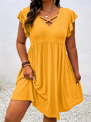 Plus Size Crochet Cutouts V-neck Petal Fit And Flare Dress