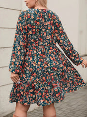 Plus Size Floral V-neck Regular Sleeve A-line Dress