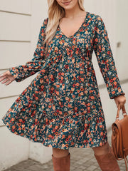 Plus Size Floral V-neck Regular Sleeve A-line Dress