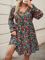 Plus Size Floral V-neck Regular Sleeve A-line Dress