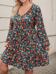Plus Size Floral V-neck Regular Sleeve A-line Dress
