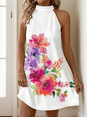 Plus Size Floral High Neck Mock A-line Dress