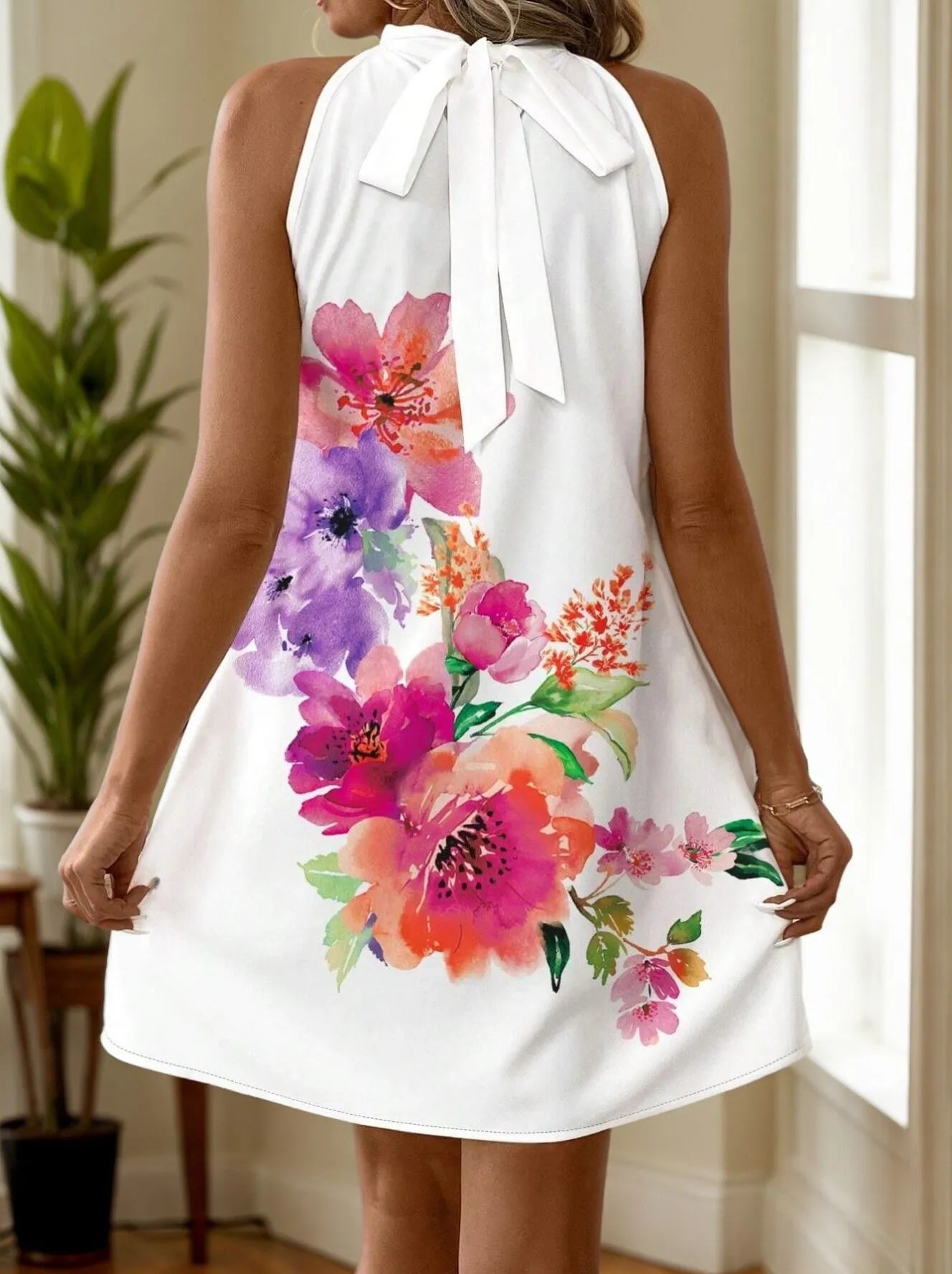 Plus Size Floral High Neck Mock A-line Dress