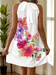 Plus Size Floral High Neck Mock A-line Dress