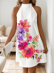 Plus Size Floral High Neck Mock A-line Dress