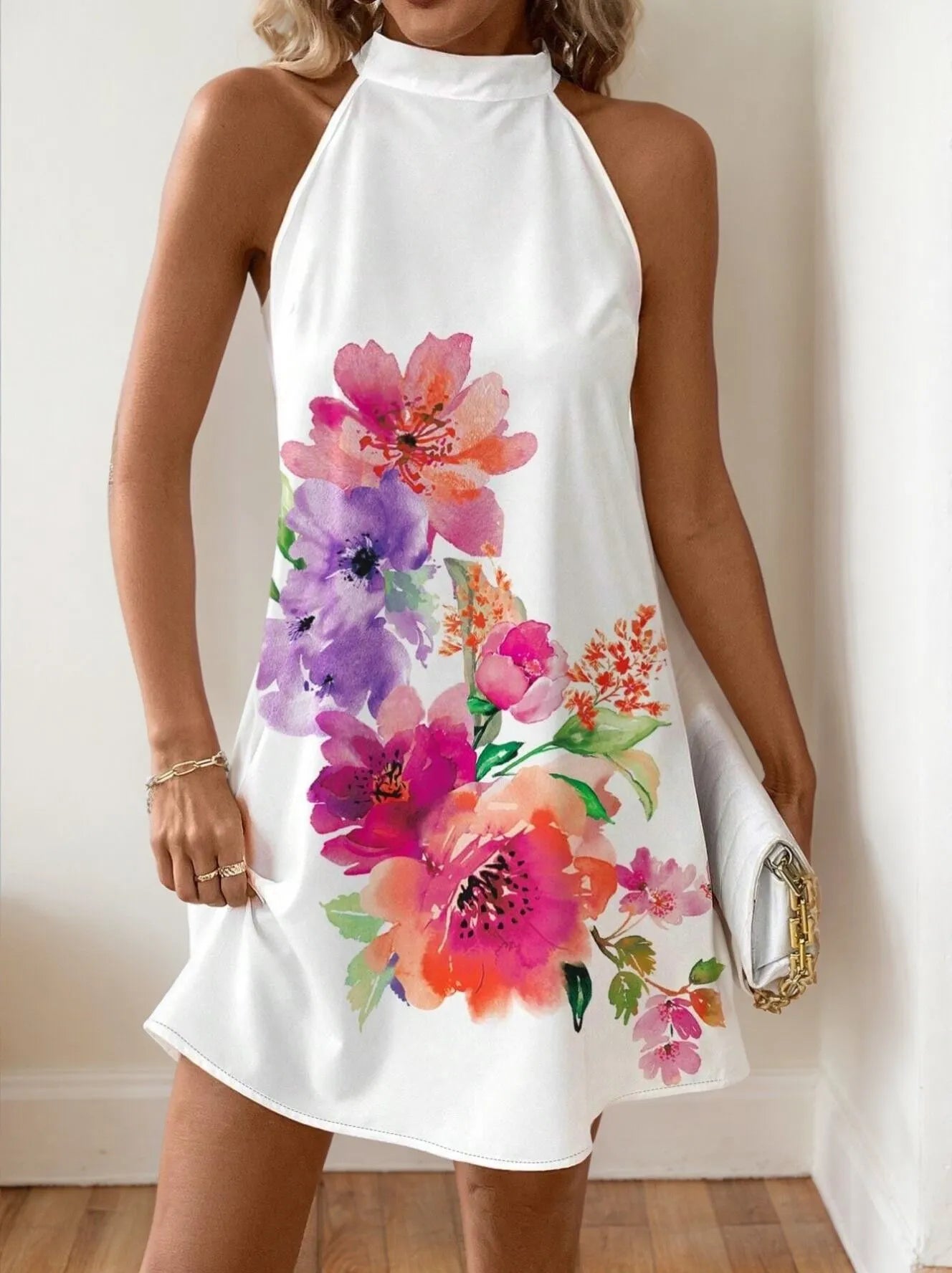 Plus Size Floral High Neck Mock A-line Dress