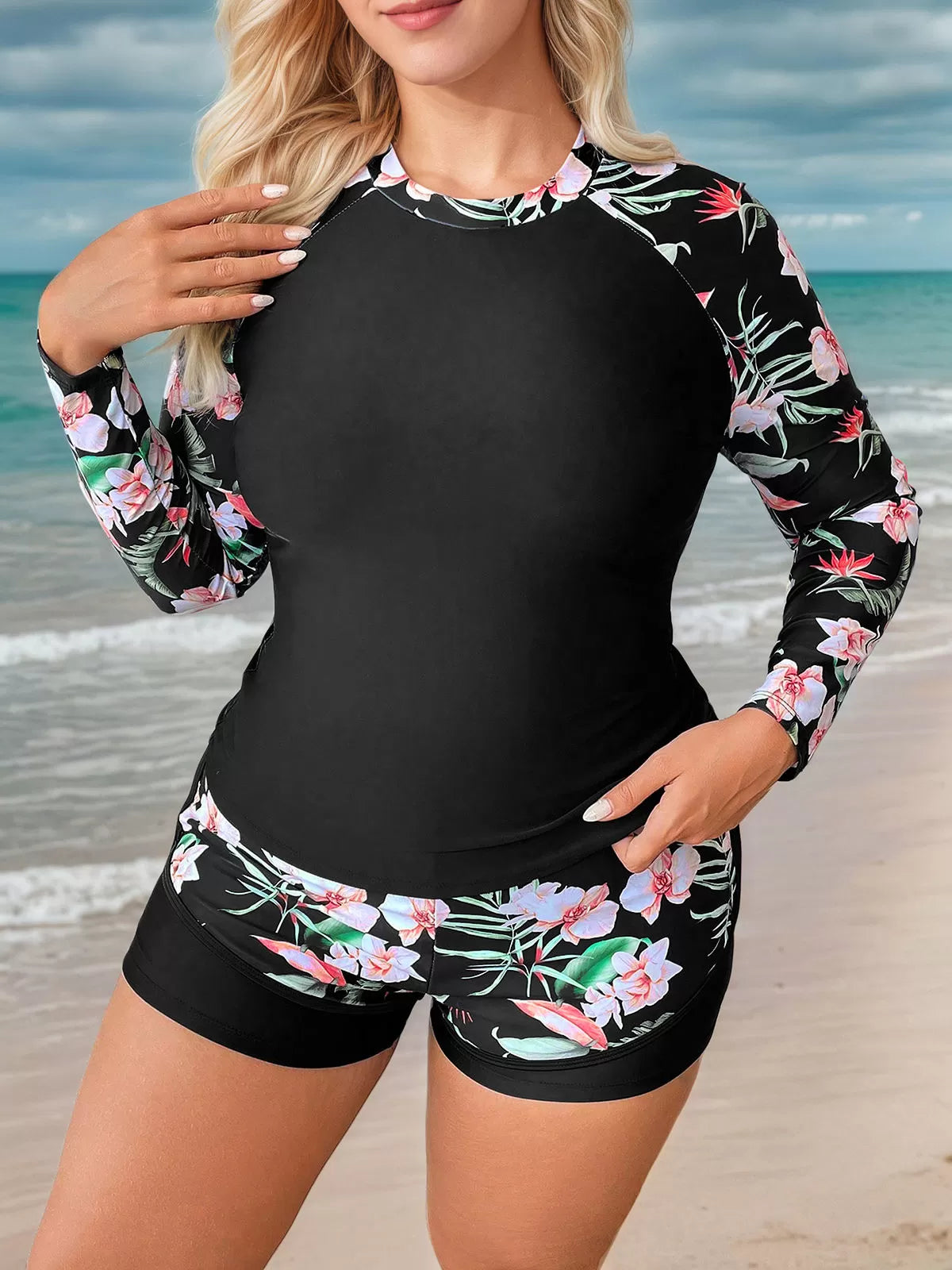 Plus Size Floral Patchwork Tankini