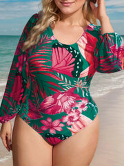 Plus Size Floral Round Neck One-piece