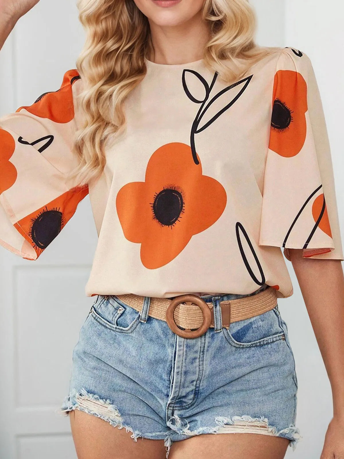 Plus Size Floral Round Neck Regular Sleeve Blouse