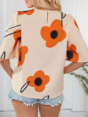 Plus Size Floral Round Neck Regular Sleeve Blouse