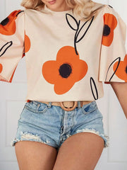Plus Size Floral Round Neck Regular Sleeve Blouse
