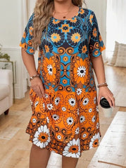 Plus Size Floral Vibrant Bohemian A-line Dress