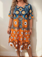 Plus Size Floral Vibrant Bohemian A-line Dress