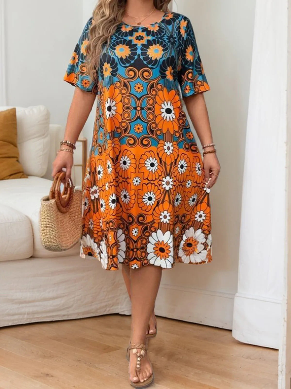 Plus Size Floral Vibrant Bohemian A-line Dress