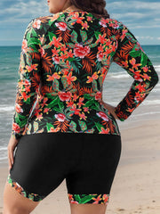 Plus Size Tropical Zipper Medium Rise Tankini