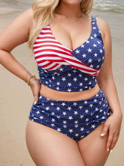 Plus Size American Flag Wrinkle High Rise Bikini