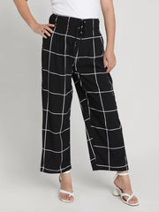 Plus Size Gingham Plaid Lace-up Medium Rise Elastic Waist Palazzo Pants