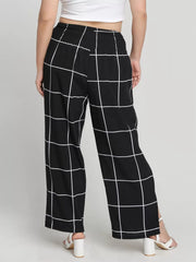 Plus Size Gingham Plaid Lace-up Medium Rise Elastic Waist Palazzo Pants
