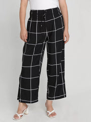 Plus Size Gingham Plaid Lace-up Medium Rise Elastic Waist Palazzo Pants
