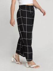Plus Size Gingham Plaid Lace-up Medium Rise Elastic Waist Palazzo Pants