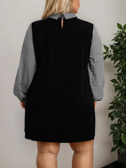 Plus Size Gingham Plaid Lapel Regular Sleeve Tunic Dress