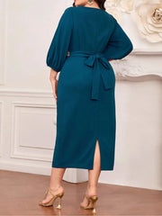 Plus Size Gold Leaf Accent Elegant A-line Dress