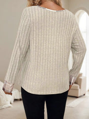 Plaid Button V-neck T-shirt